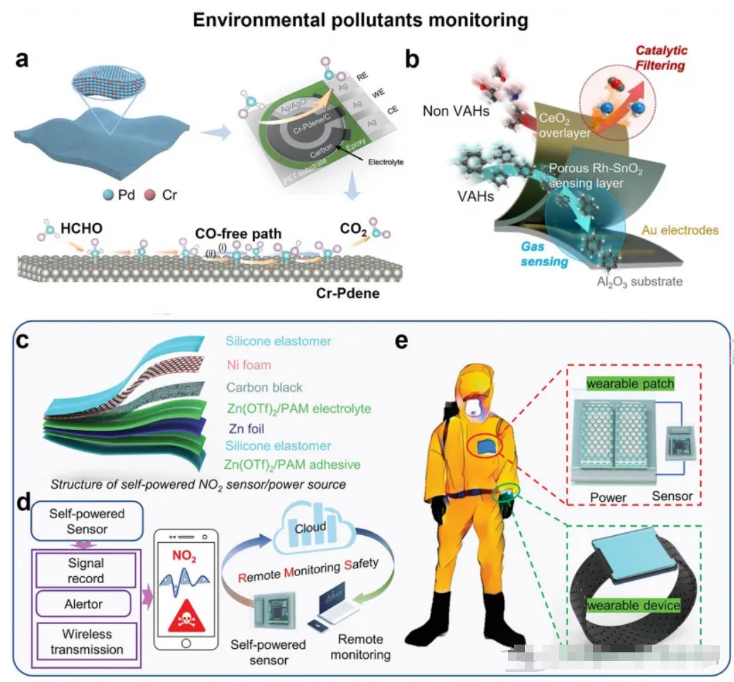 Fig. 5 Flexible and wearable metal/metal oxide and hydrogel-based electronical gas sensors for environmental pollutants monitoring